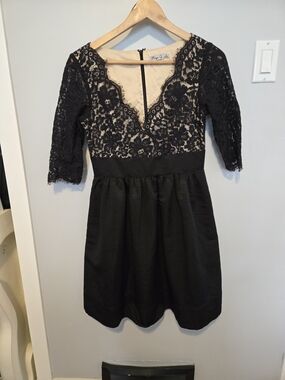 Eliza J Black Lace & Nude Illusion Fit-and-Flare Dress